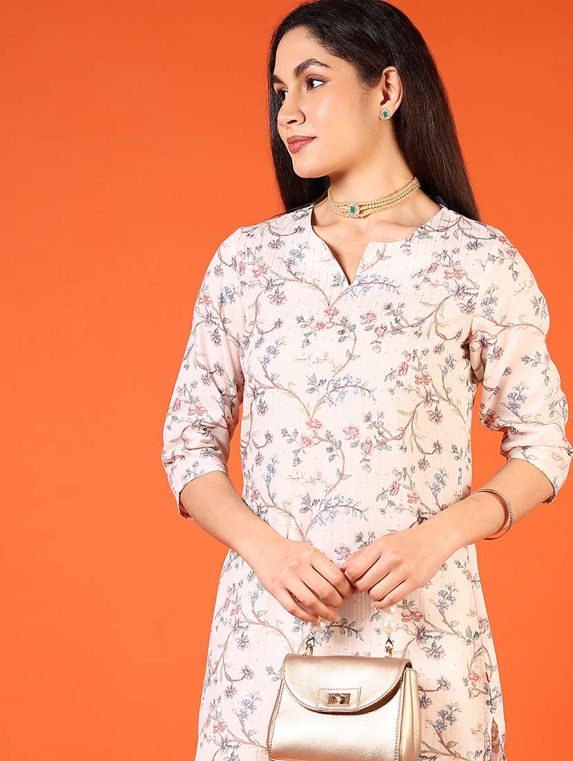 women floral printed three quarter sleeve straight kurta - 22163791 -  Standard Image - 1