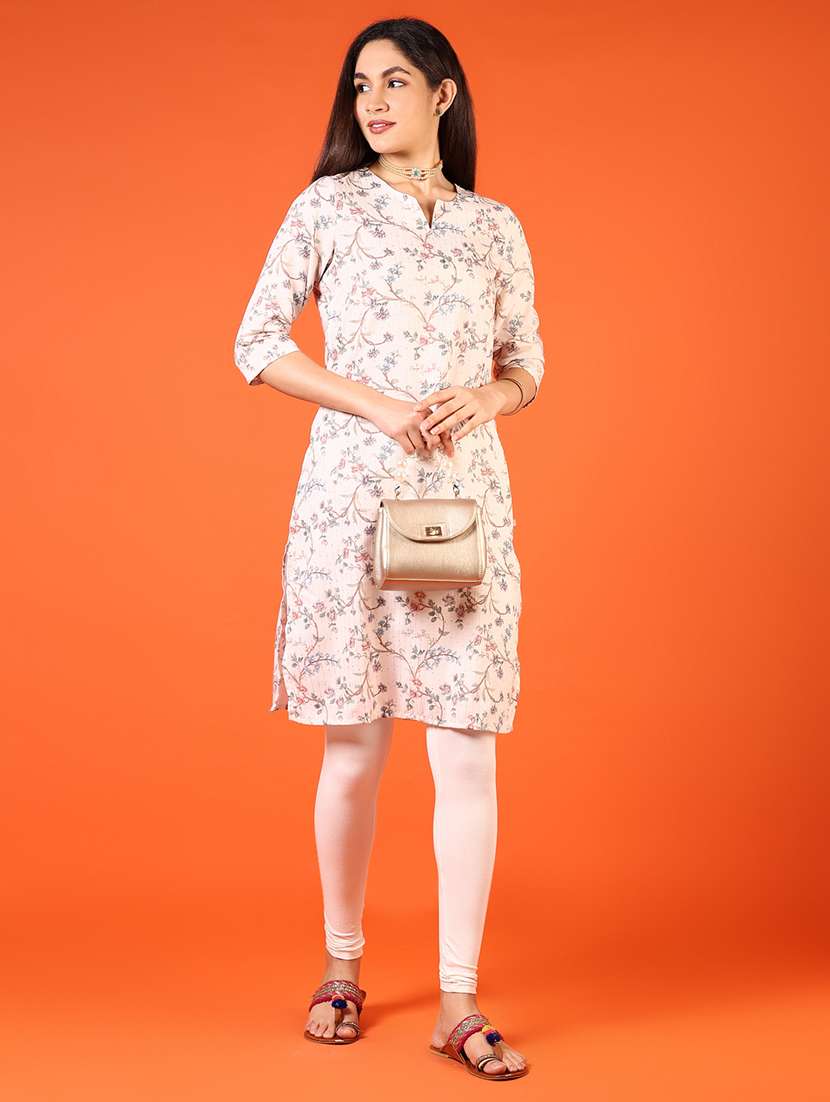 women floral printed three quarter sleeve straight kurta - 22163791 -  Standard Image - 4