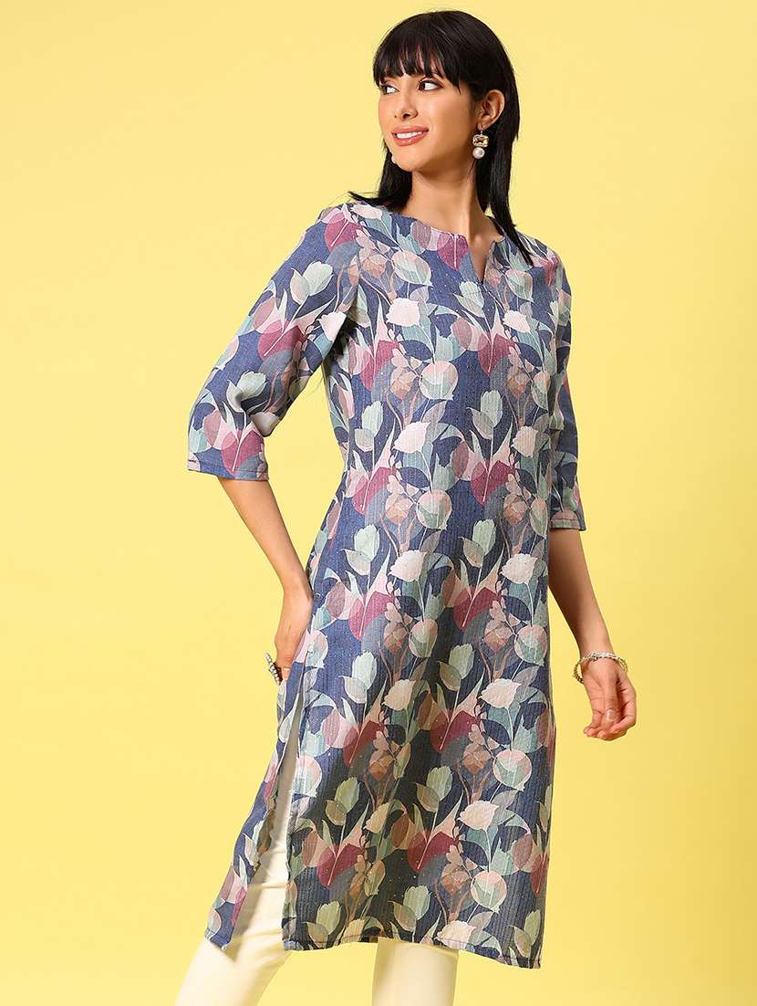women printed three quarter sleeve straight kurta - 22163793 -  Standard Image - 1