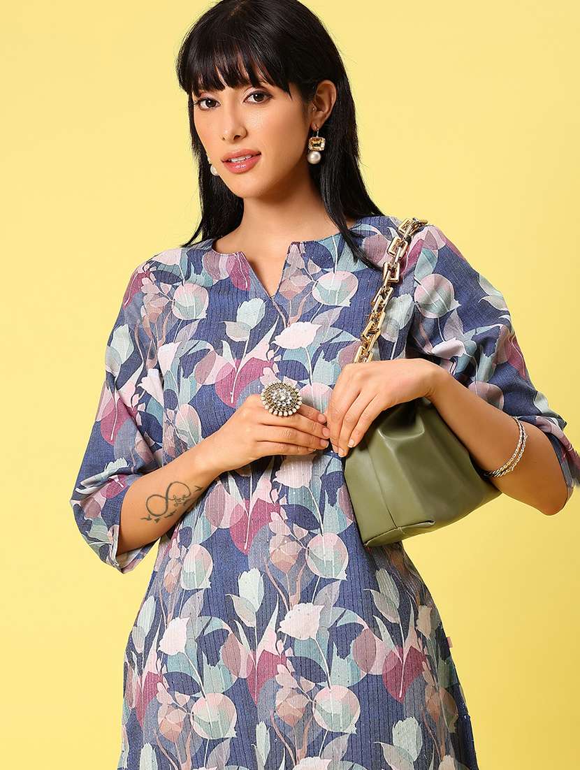 women printed three quarter sleeve straight kurta - 22163793 -  Standard Image - 4