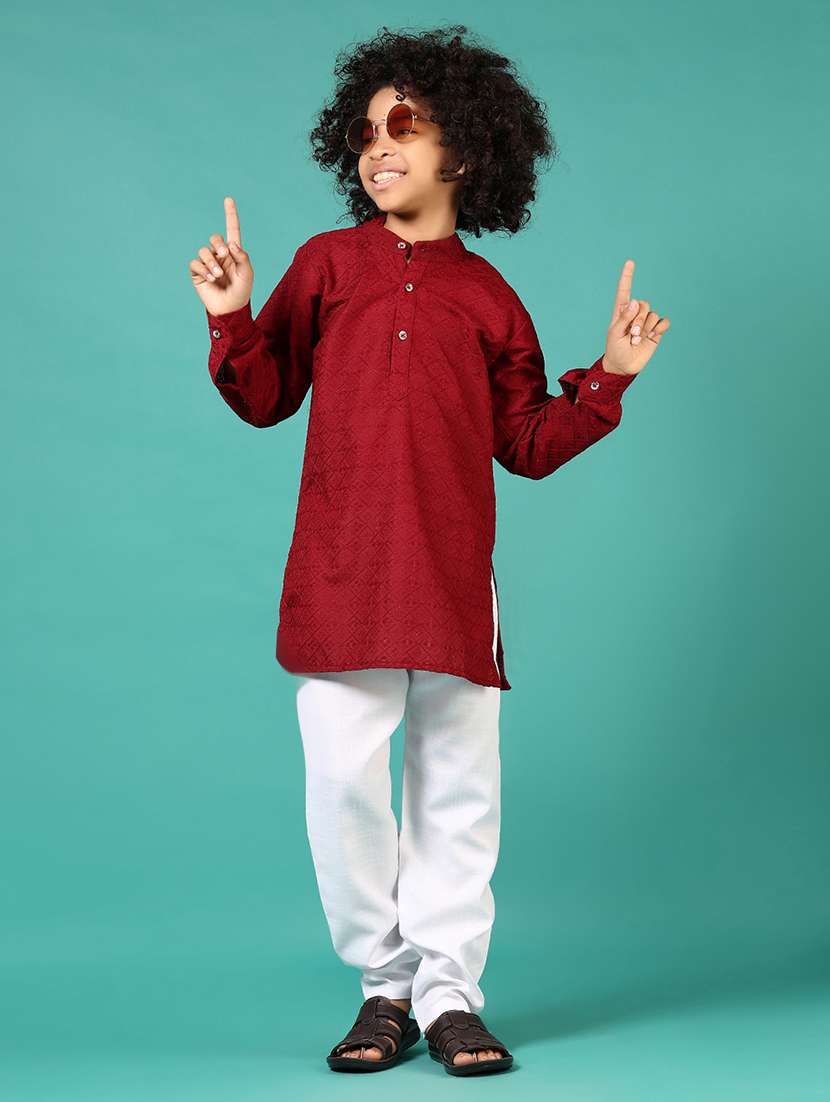 boys embroidered long sleeve kurta and pyjama set - 22163794 -  Standard Image - 1