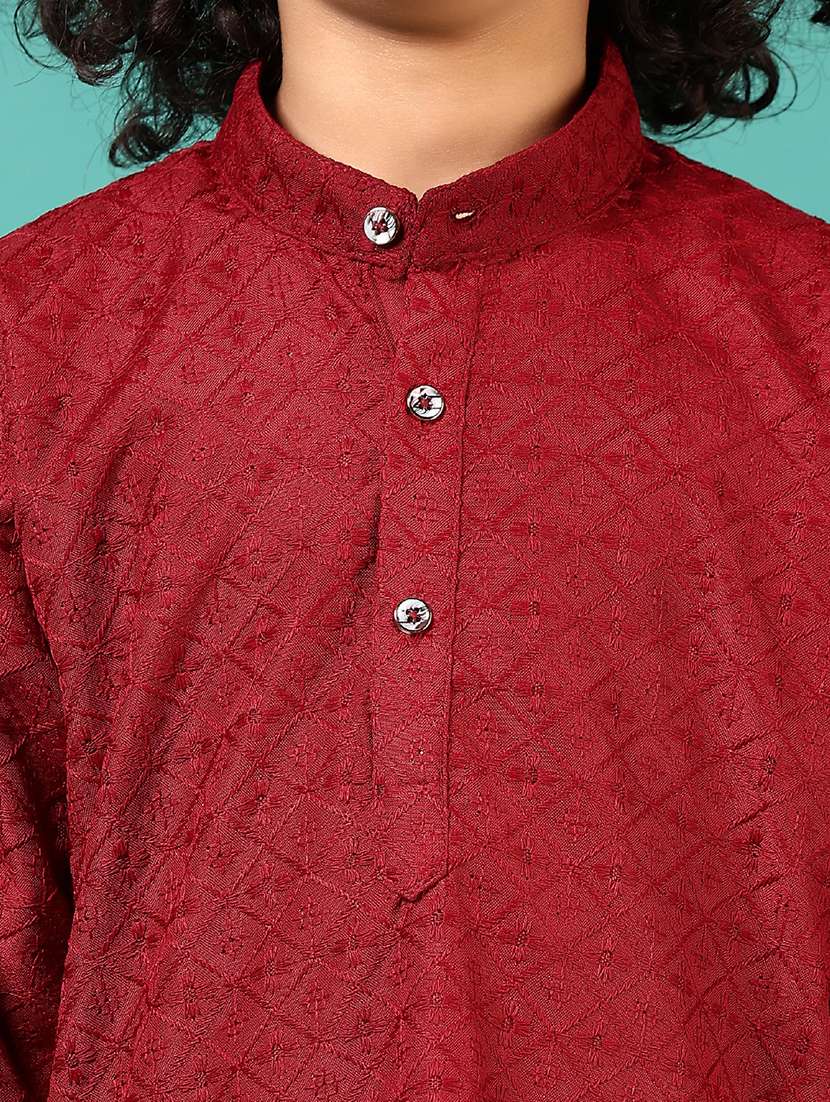 boys embroidered long sleeve kurta and pyjama set - 22163794 -  Standard Image - 4