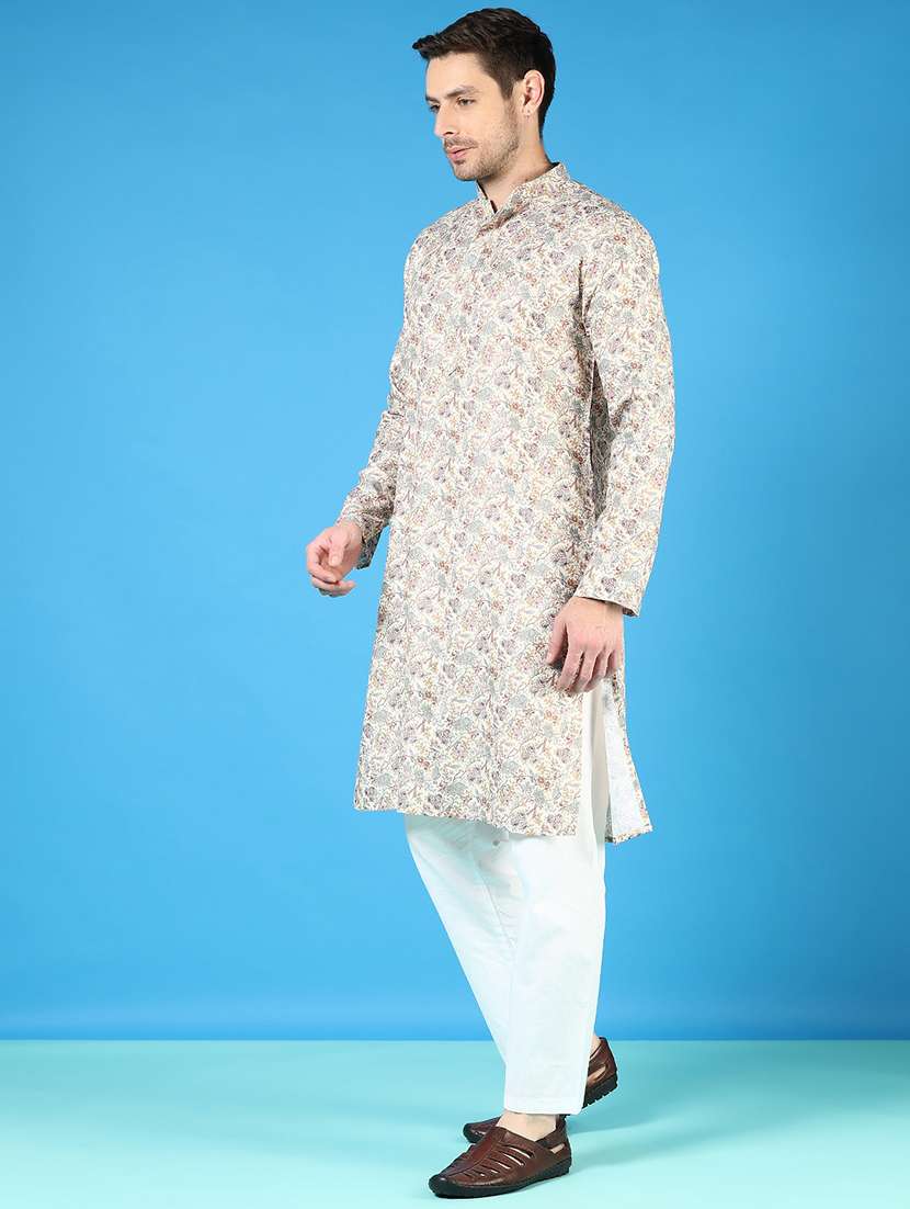 men printed long sleeve kurta and pyjama set - 22163861 -  Standard Image - 1