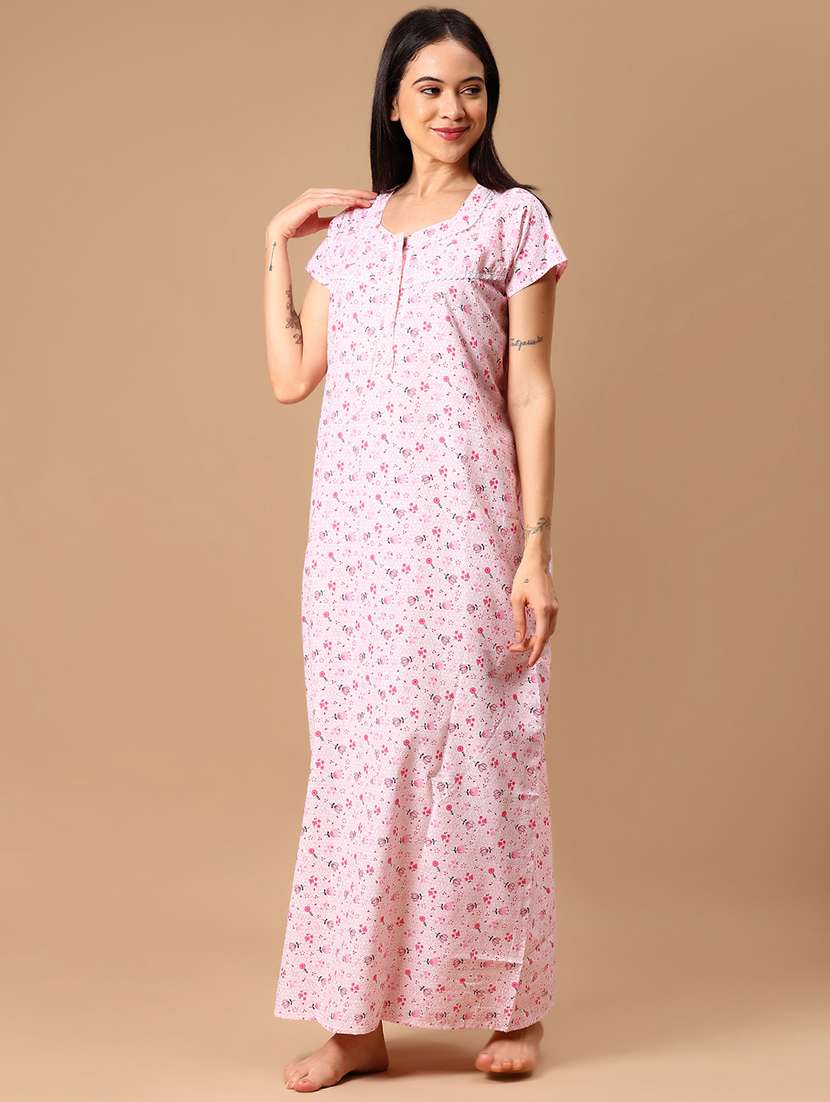 women printed short sleeve nighty - 22163896 -  Standard Image - 1