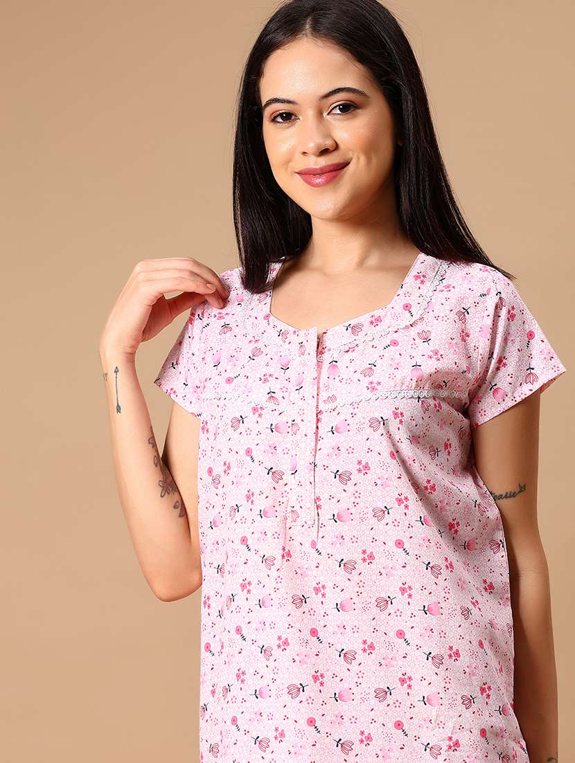 women printed short sleeve nighty - 22163896 -  Standard Image - 4