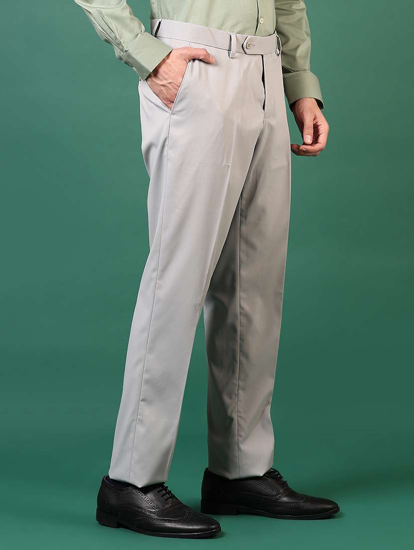 men solid mid rise flat front formal trouser - 22163962 -  Standard Image - 1