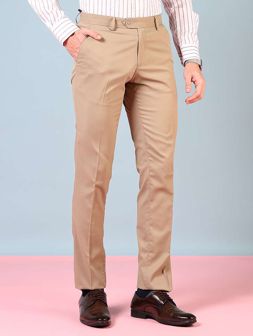 men solid mid rise flat front formal trouser - 22163963 -  Standard Image - 1