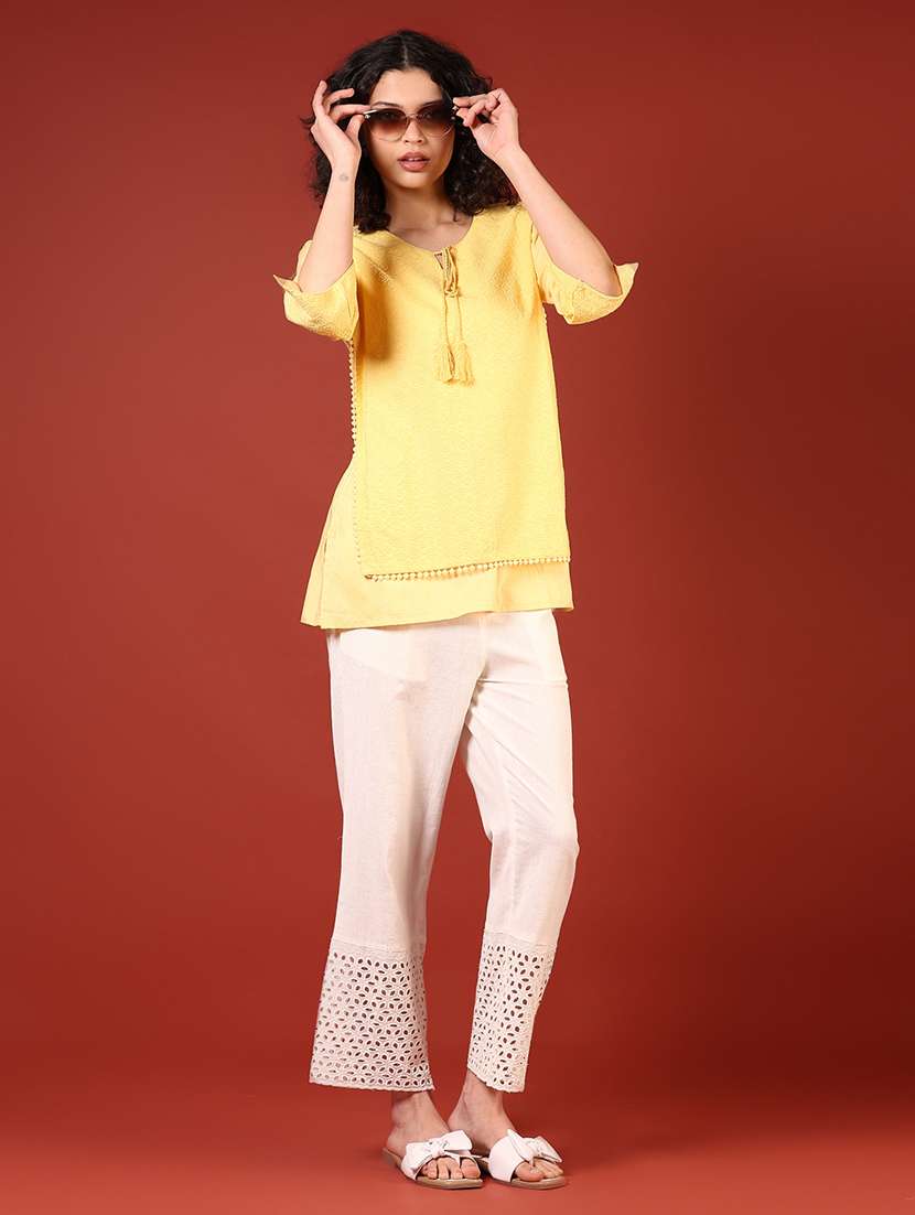 women solid with work three quarter sleeve straight kurti - 22164053 -  Standard Image - 4