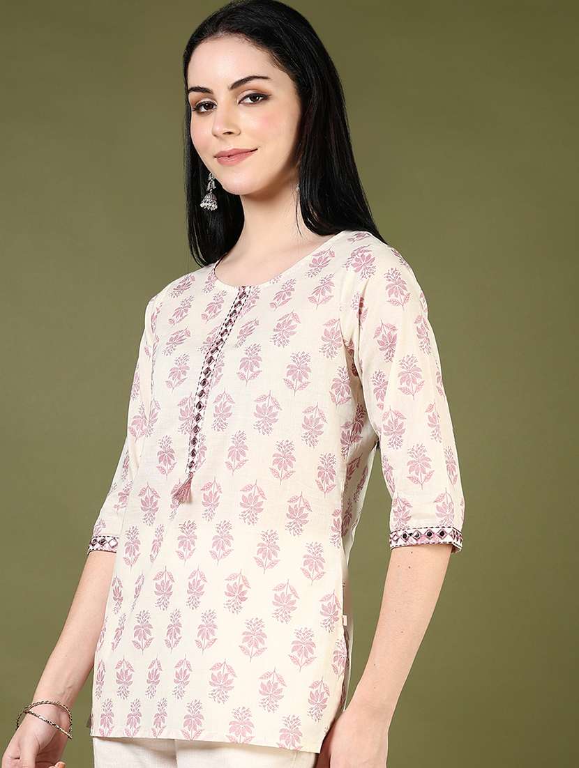 women floral printed three quarter sleeve straight kurti - 22164054 -  Standard Image - 1