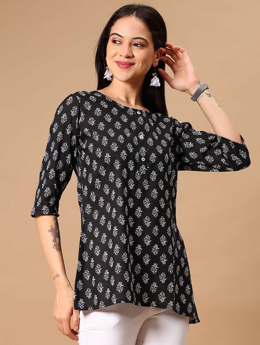 women printed three quarter sleeve straight kurti - 22164056 -  Standard Image - 1