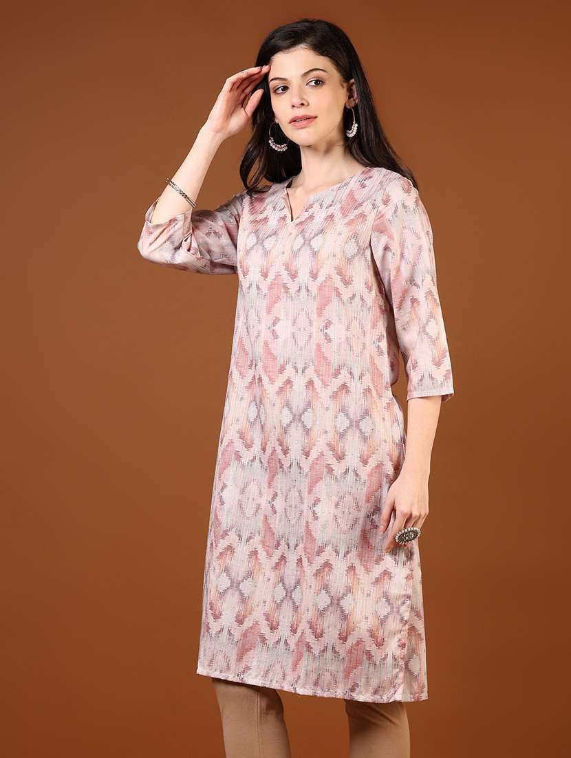 women printed three quarter sleeve straight kurta - 22164065 -  Standard Image - 1
