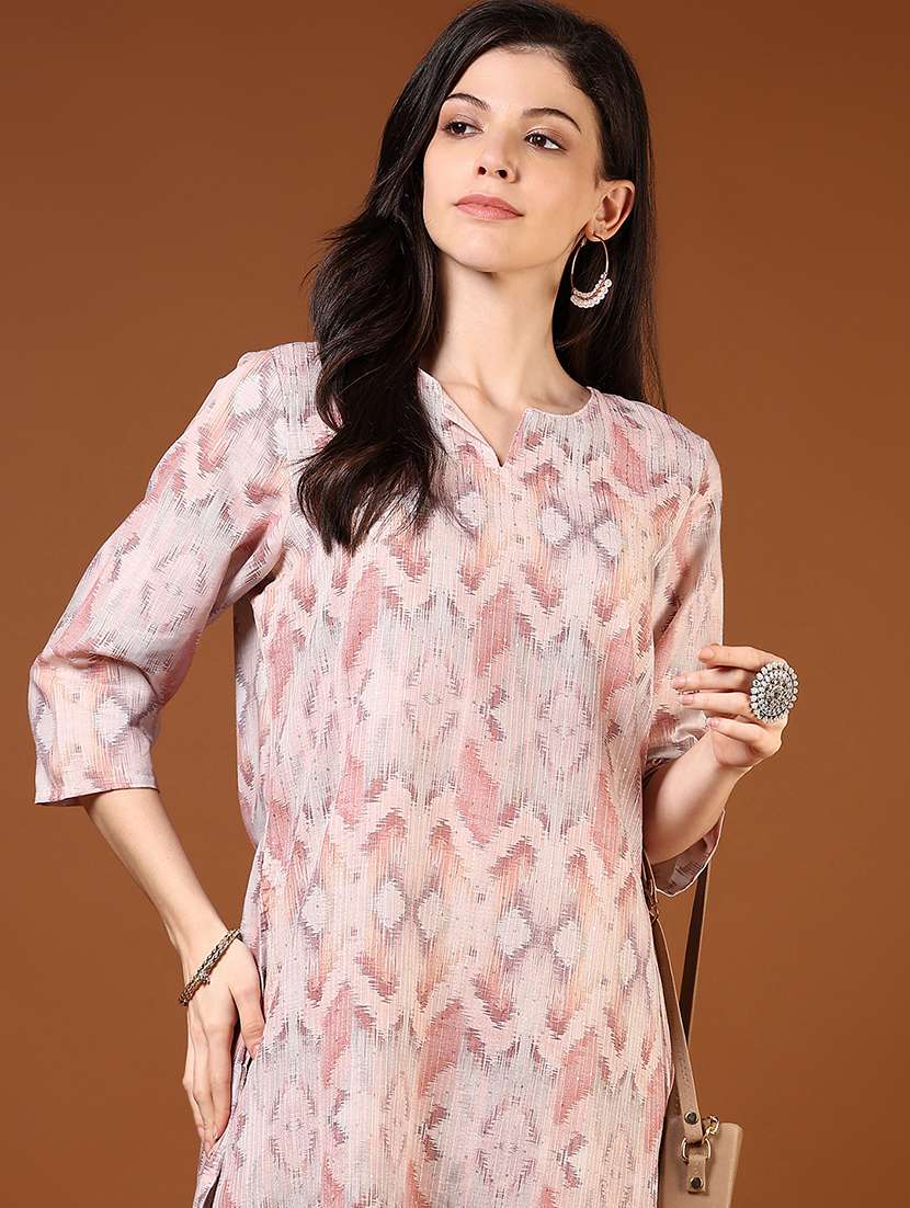 women printed three quarter sleeve straight kurta - 22164065 -  Standard Image - 4