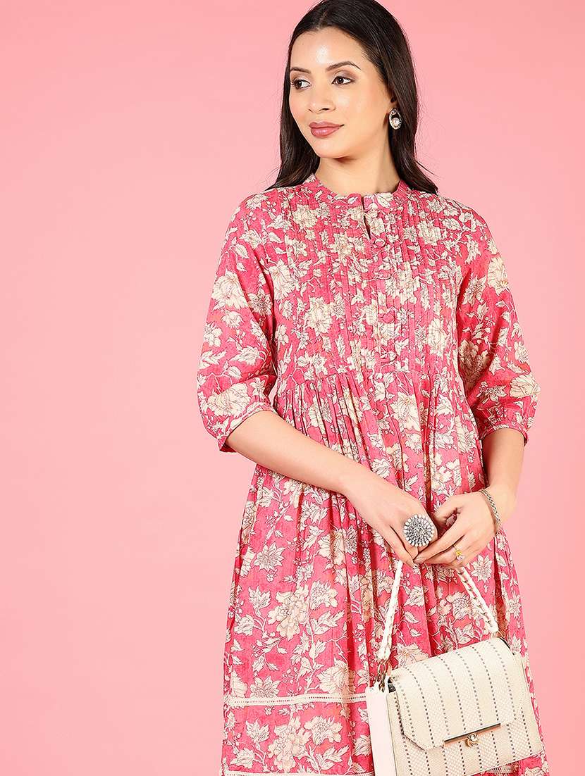 women floral printed three quarter sleeve tiered kurta - 22164066 -  Standard Image - 4