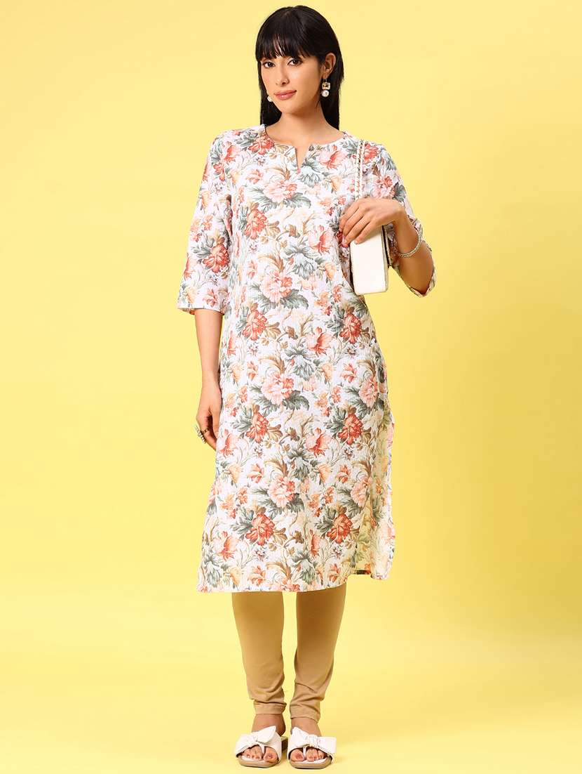 women floral printed three quarter sleeve straight kurta - 22164069 -  Standard Image - 4