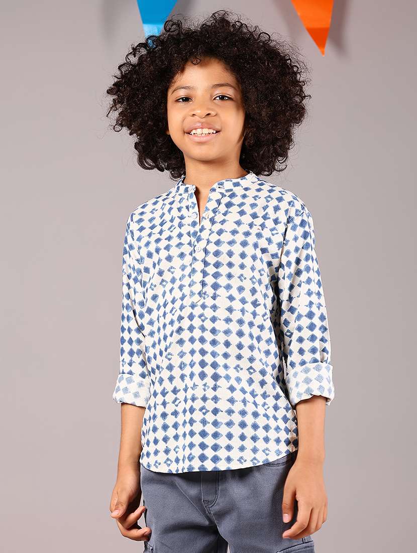 boys printed mandarin neck long sleeves shirt - 22164092 -  Standard Image - 1