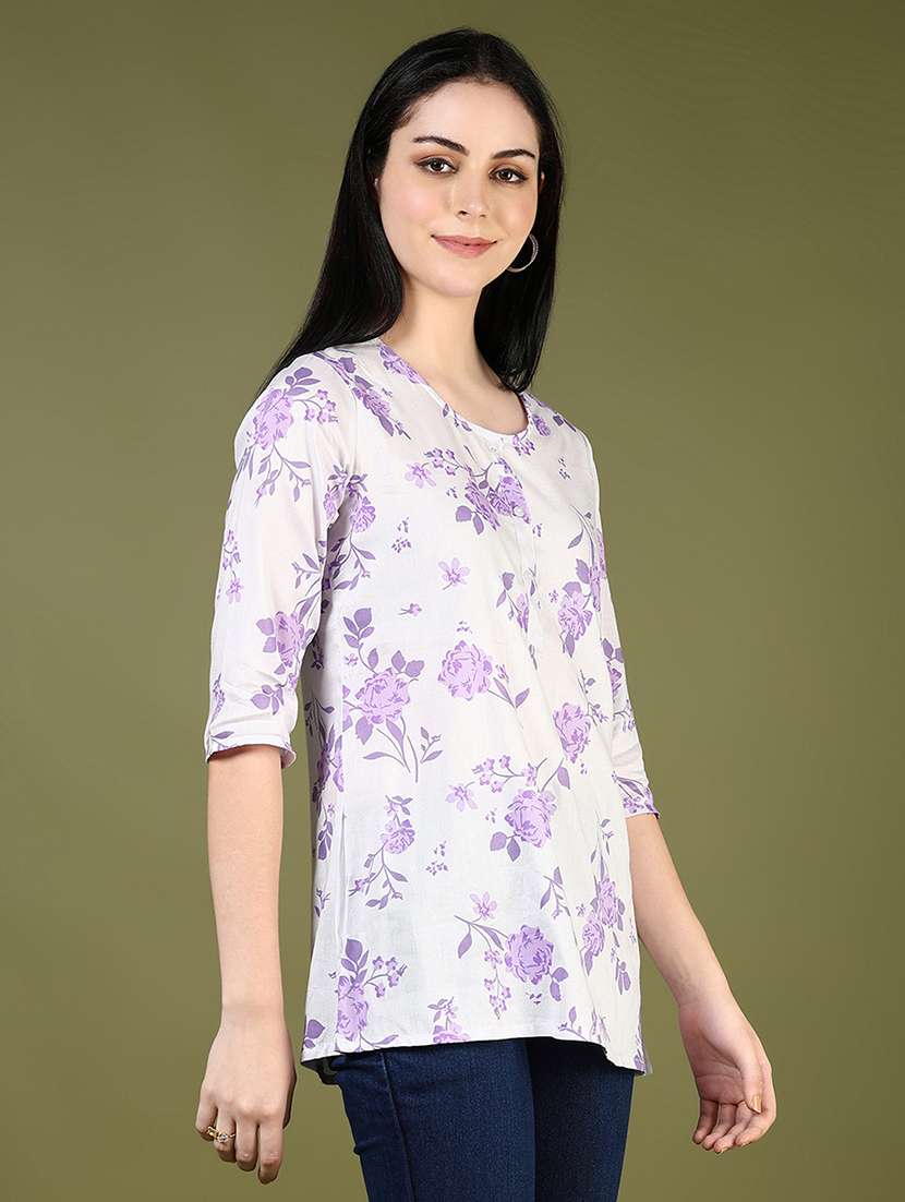 women floral printed three quarter sleeve straight kurti - 22164207 -  Standard Image - 1