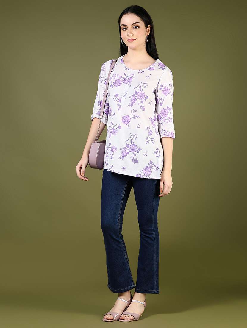 women floral printed three quarter sleeve straight kurti - 22164207 -  Standard Image - 4