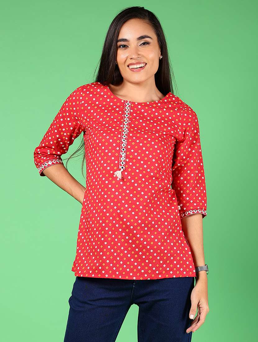 women printed three quarter sleeve straight kurti - 22164211 -  Standard Image - 1