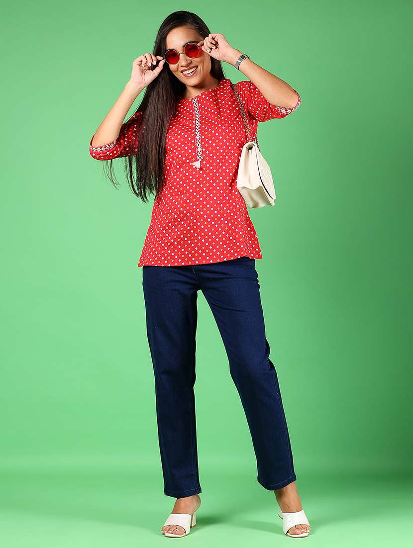 women printed three quarter sleeve straight kurti - 22164211 -  Standard Image - 4