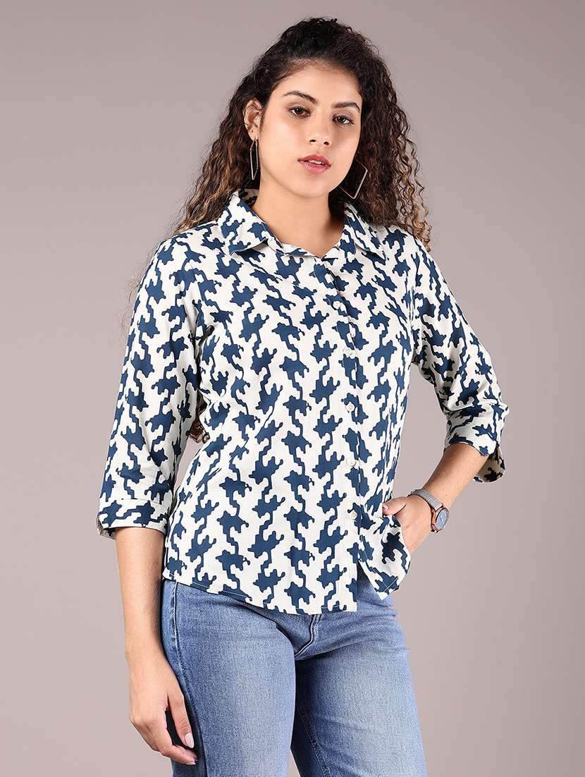 women navy blue rayon regular shirt - 22164284 -  Standard Image - 1