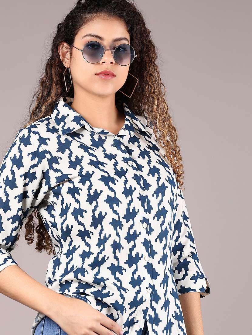 women navy blue rayon regular shirt - 22164284 -  Standard Image - 4