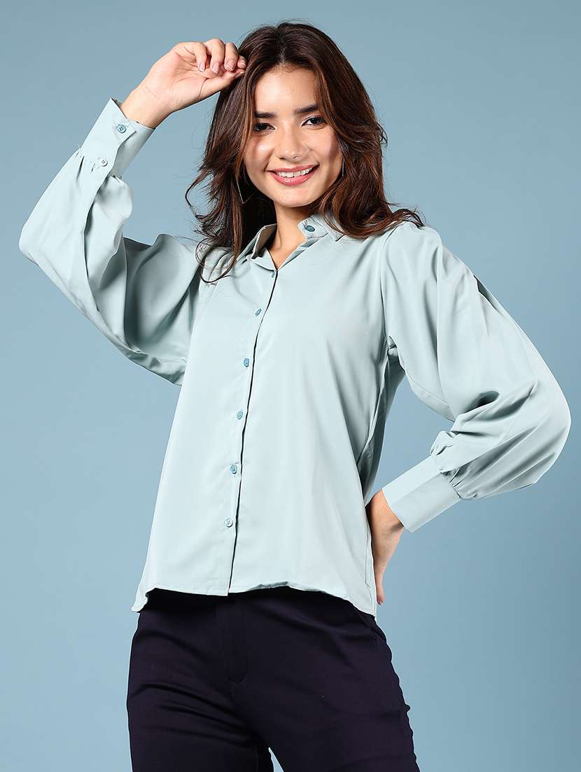 women solid bishop sleeve regular fit shirt - 22164285 -  Standard Image - 1