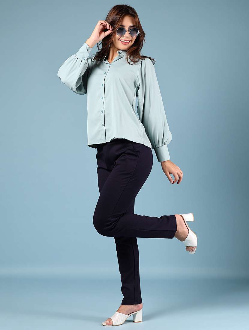 women solid bishop sleeve regular fit shirt - 22164285 -  Standard Image - 4