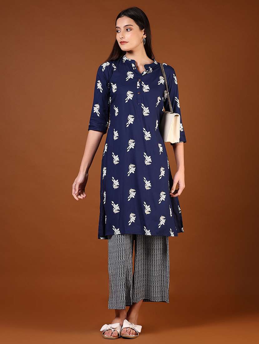 women three quarter sleeve kurta and pant set - 22164337 -  Standard Image - 1