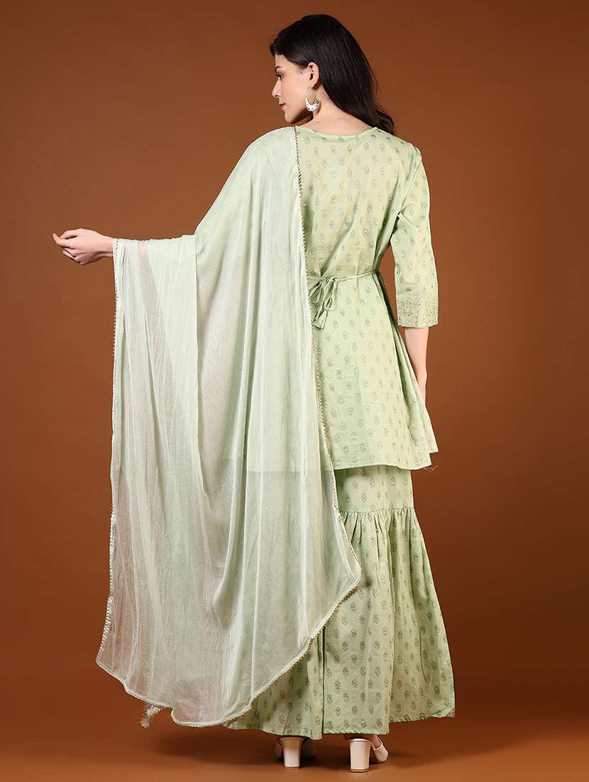 women three quarter sleeve kurta and sharara with dupatta  - 22164338 -  Standard Image - 1