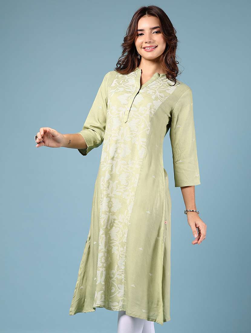 women floral printed three quarter sleeve straight kurta - 22164350 -  Standard Image - 1