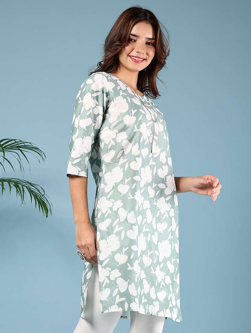 women floral printed three quarter sleeve straight kurta - 22164351 -  Standard Image - 1