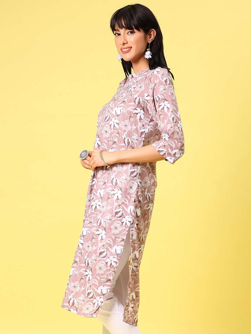 women floral printed three quarter sleeve straight kurta - 22164352 -  Standard Image - 1
