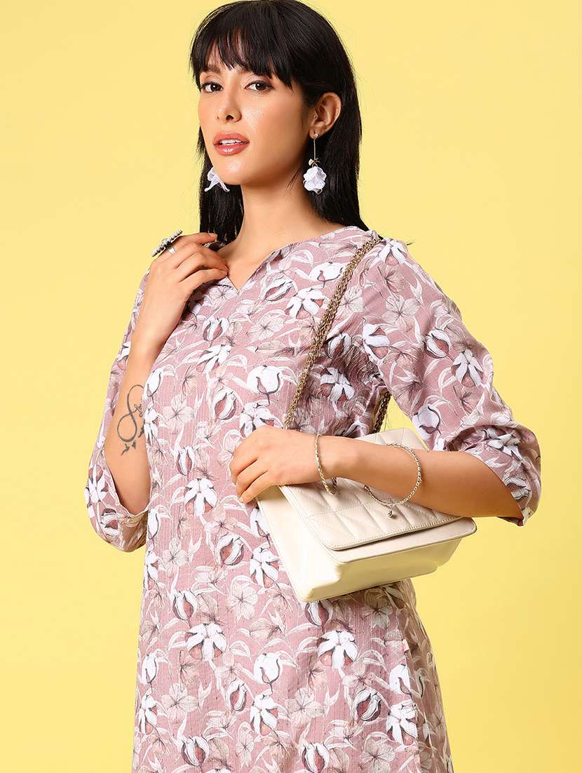 women floral printed three quarter sleeve straight kurta - 22164352 -  Standard Image - 4