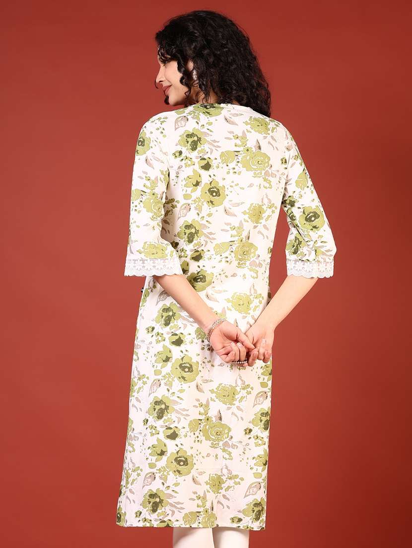 women floral printed three quarter sleeve a-line kurta - 22164353 -  Standard Image - 1