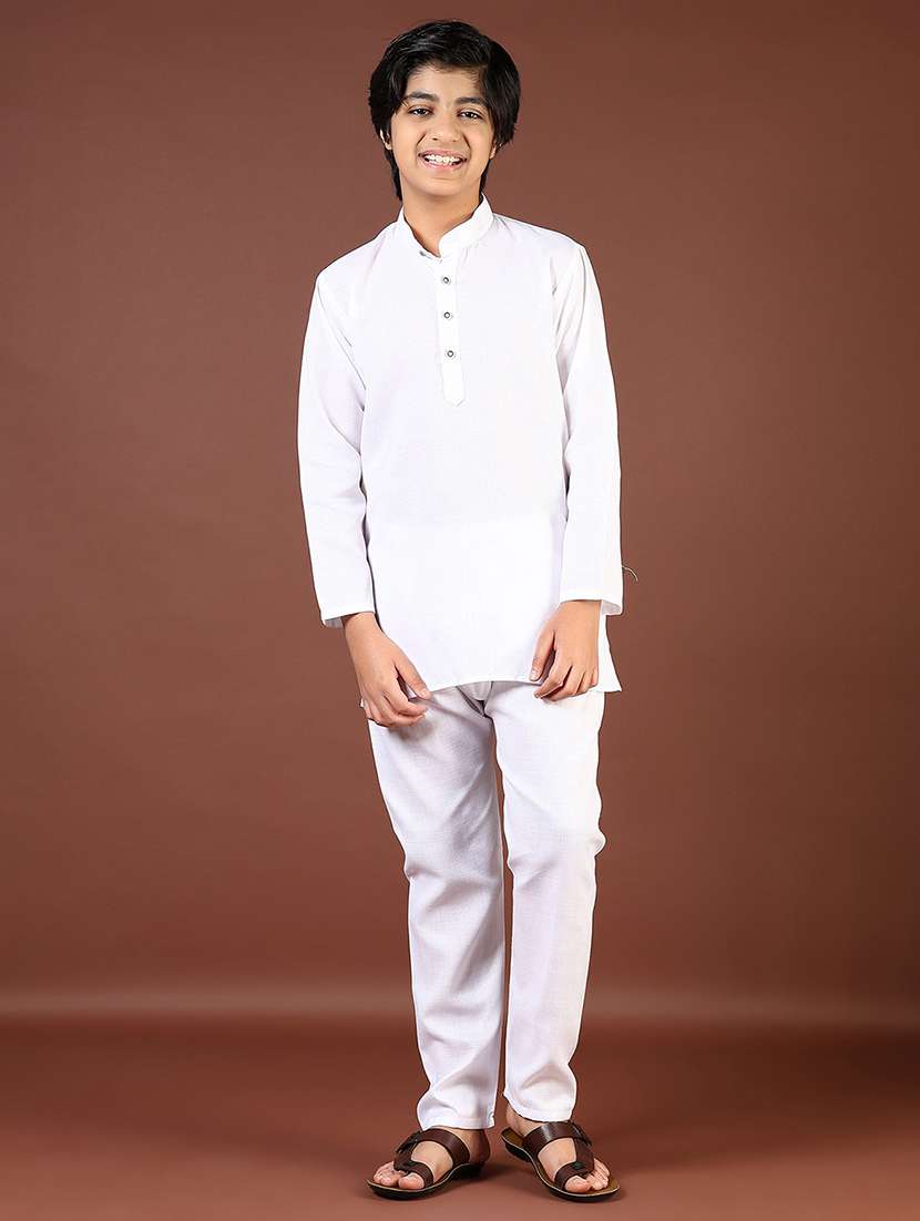 boys solid long sleeve kurta and pyjama set - 22164356 -  Standard Image - 1