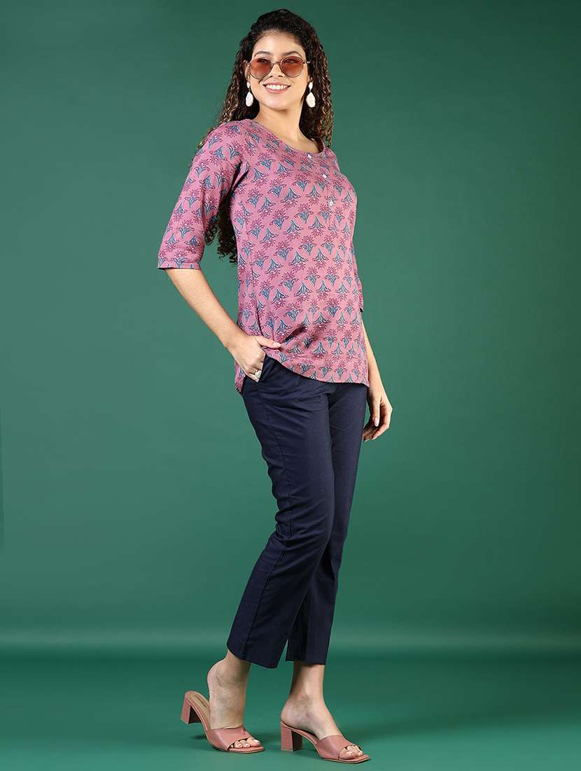women floral printed three quarter sleeve straight kurti - 22164475 -  Standard Image - 4