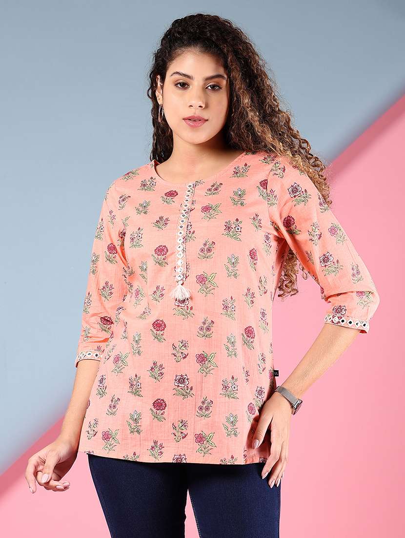 women floral printed three quarter sleeve straight kurti - 22164477 -  Standard Image - 1