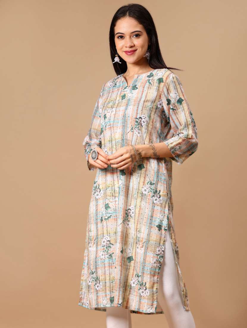 women printed three quarter sleeve straight kurta - 22164491 -  Standard Image - 1