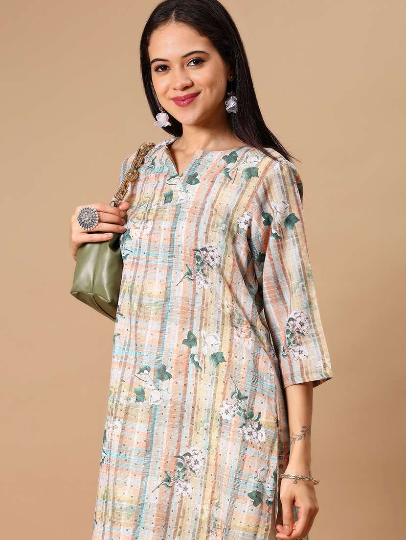 women printed three quarter sleeve straight kurta - 22164491 -  Standard Image - 4