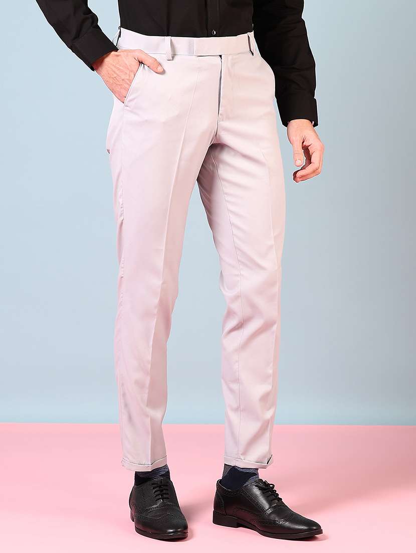 men solid mid rise flat front formal trouser - 22164528 -  Standard Image - 1