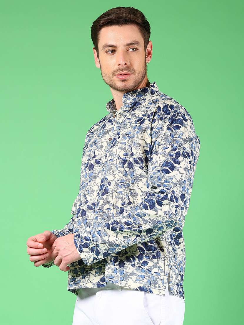 men printed mandarin neck short kurta - 22164543 -  Standard Image - 1