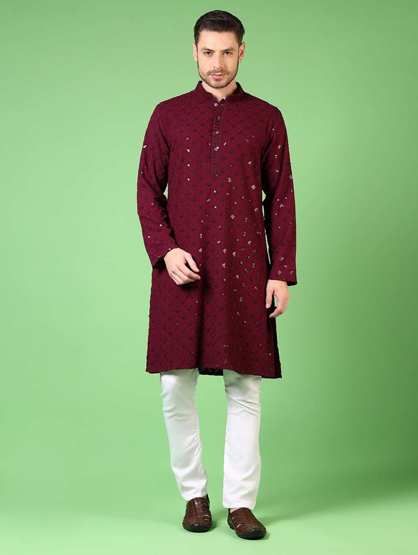 men embroidered long sleeve kurta and pyjama set - 22164570 -  Standard Image - 1
