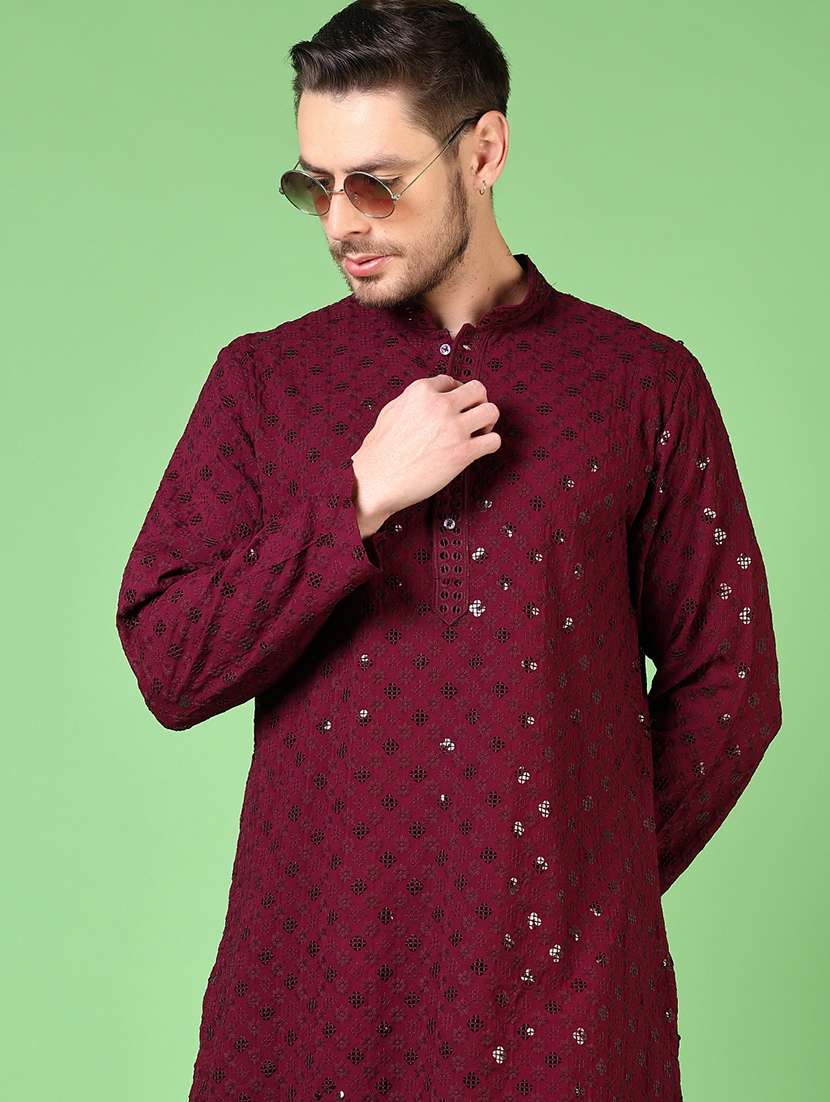 men embroidered long sleeve kurta and pyjama set - 22164570 -  Standard Image - 4