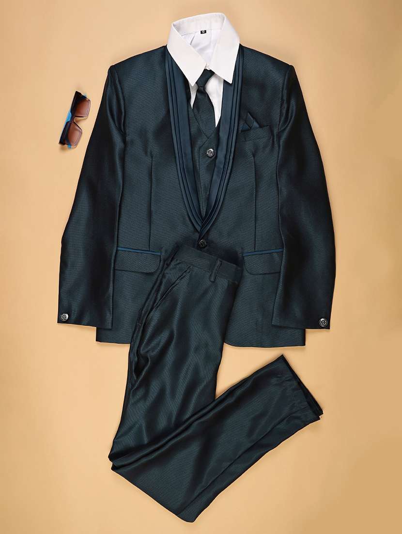 boys solid blazer and trouser with shirt set