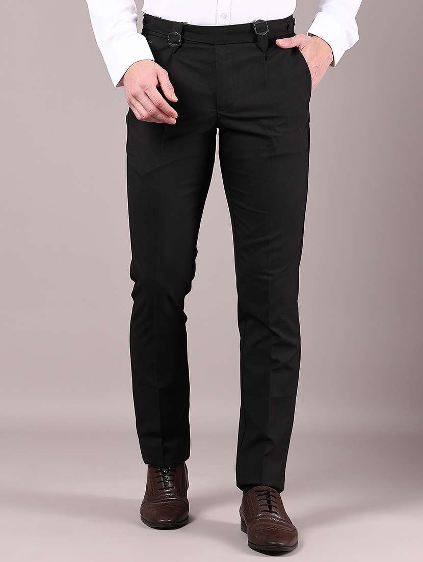 men solid mid rise flat front formal trouser