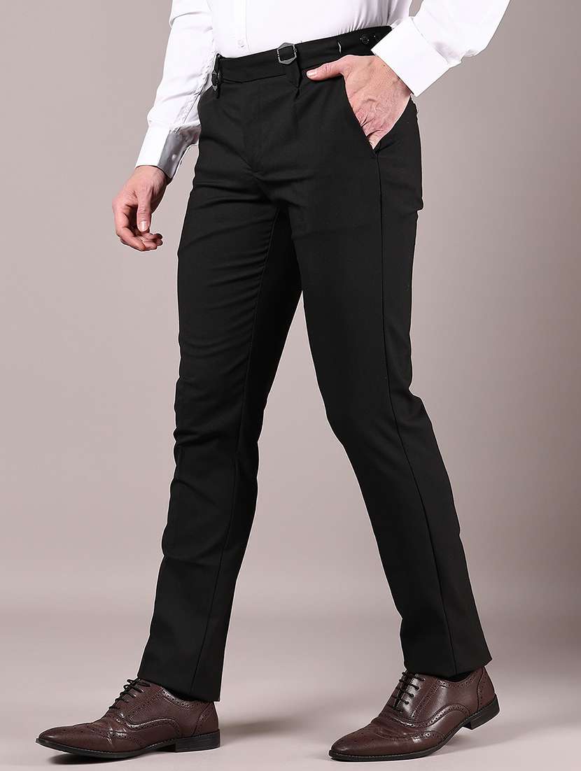men solid mid rise flat front formal trouser - 22164698 -  Standard Image - 1