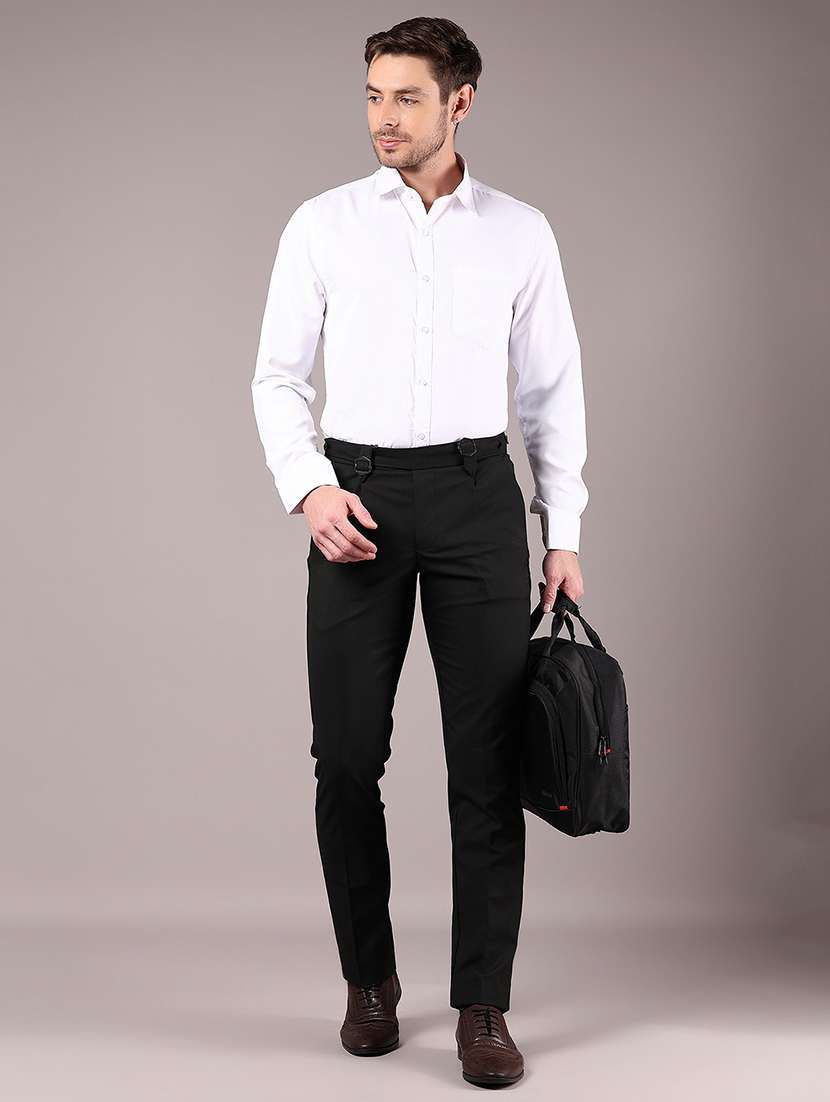 men solid mid rise flat front formal trouser - 22164698 -  Standard Image - 4