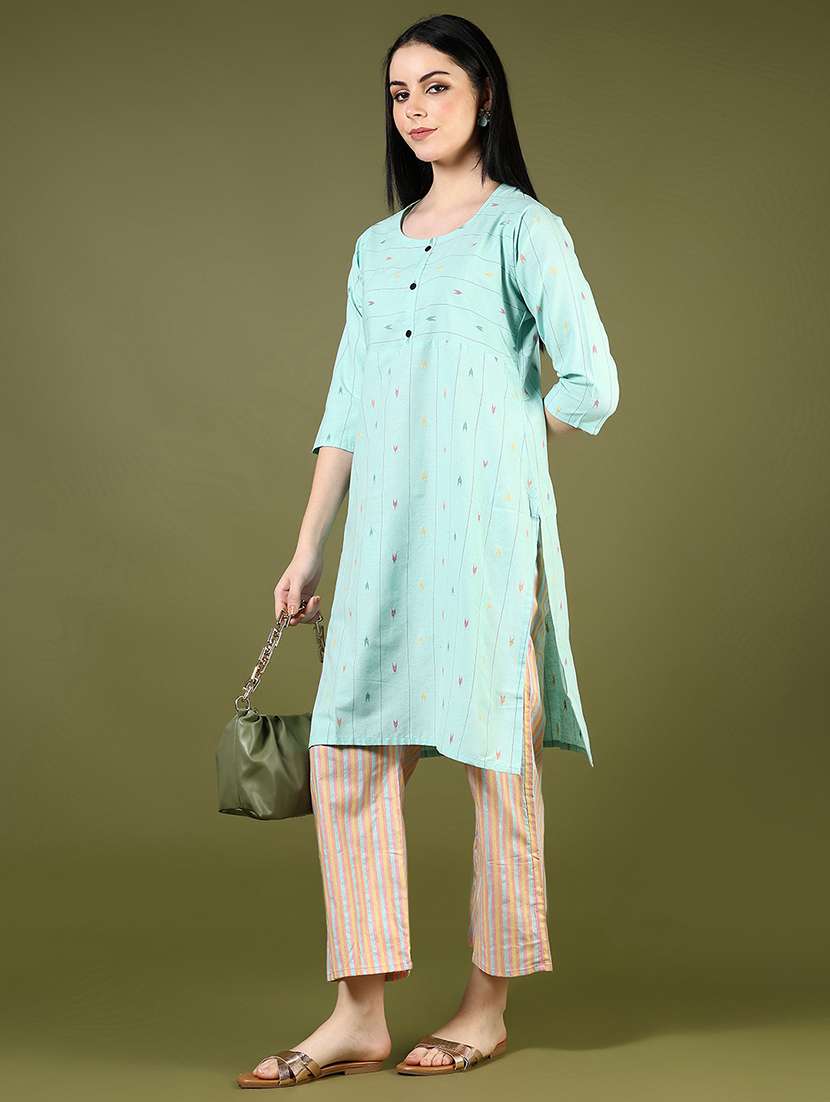 women self design three quarter sleeve kurta pant set - 22164769 -  Standard Image - 1