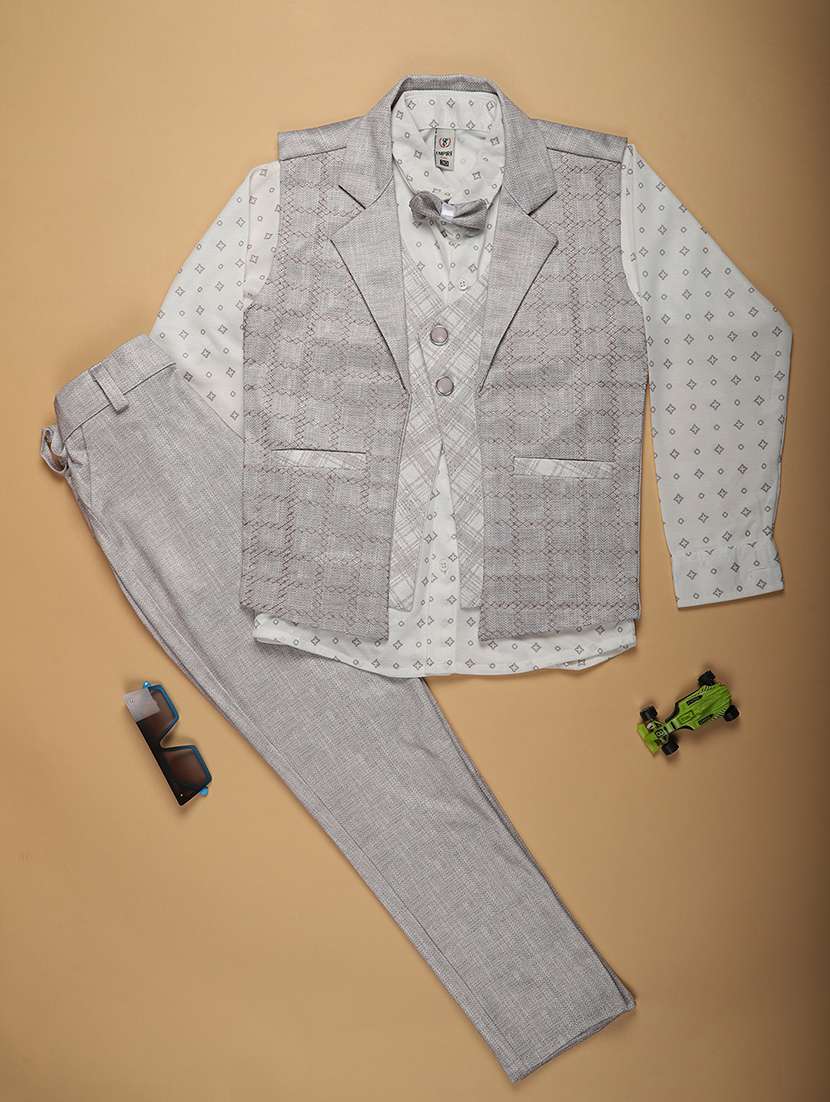 boys printed waistcoat and trouser with shirt set