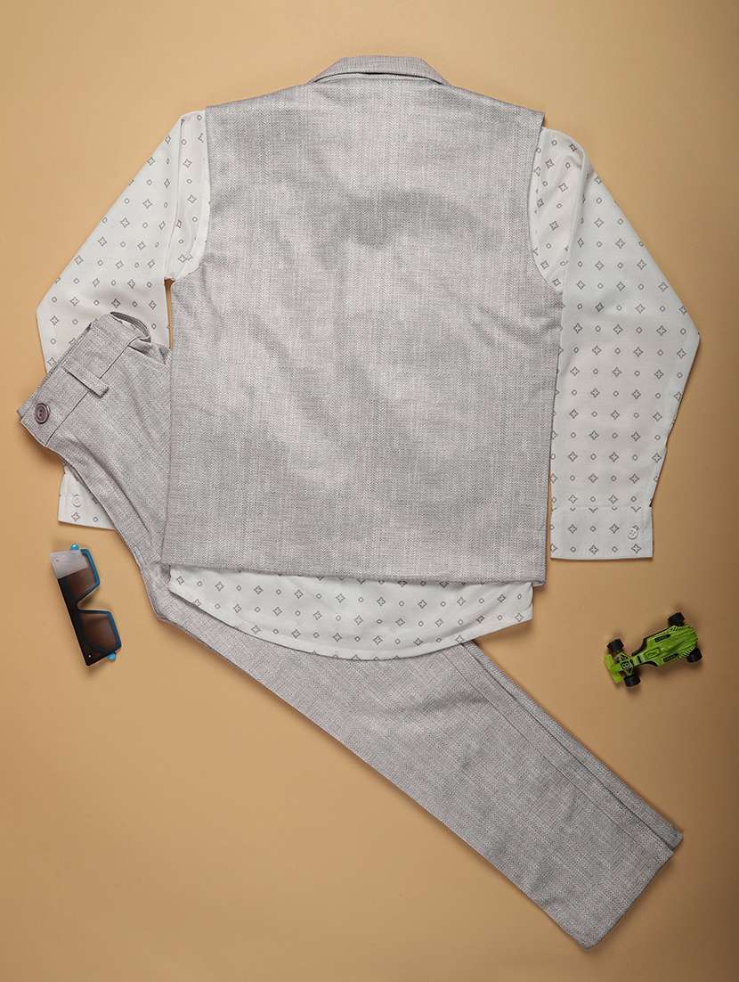 boys printed waistcoat and trouser with shirt set - 22164783 -  Standard Image - 1